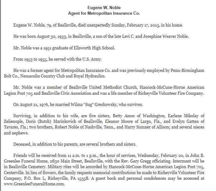 Eugene W. Noble obit